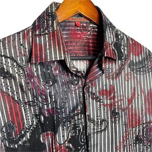 Luchiano Visconti Red and Black Paisley Print Shirt
